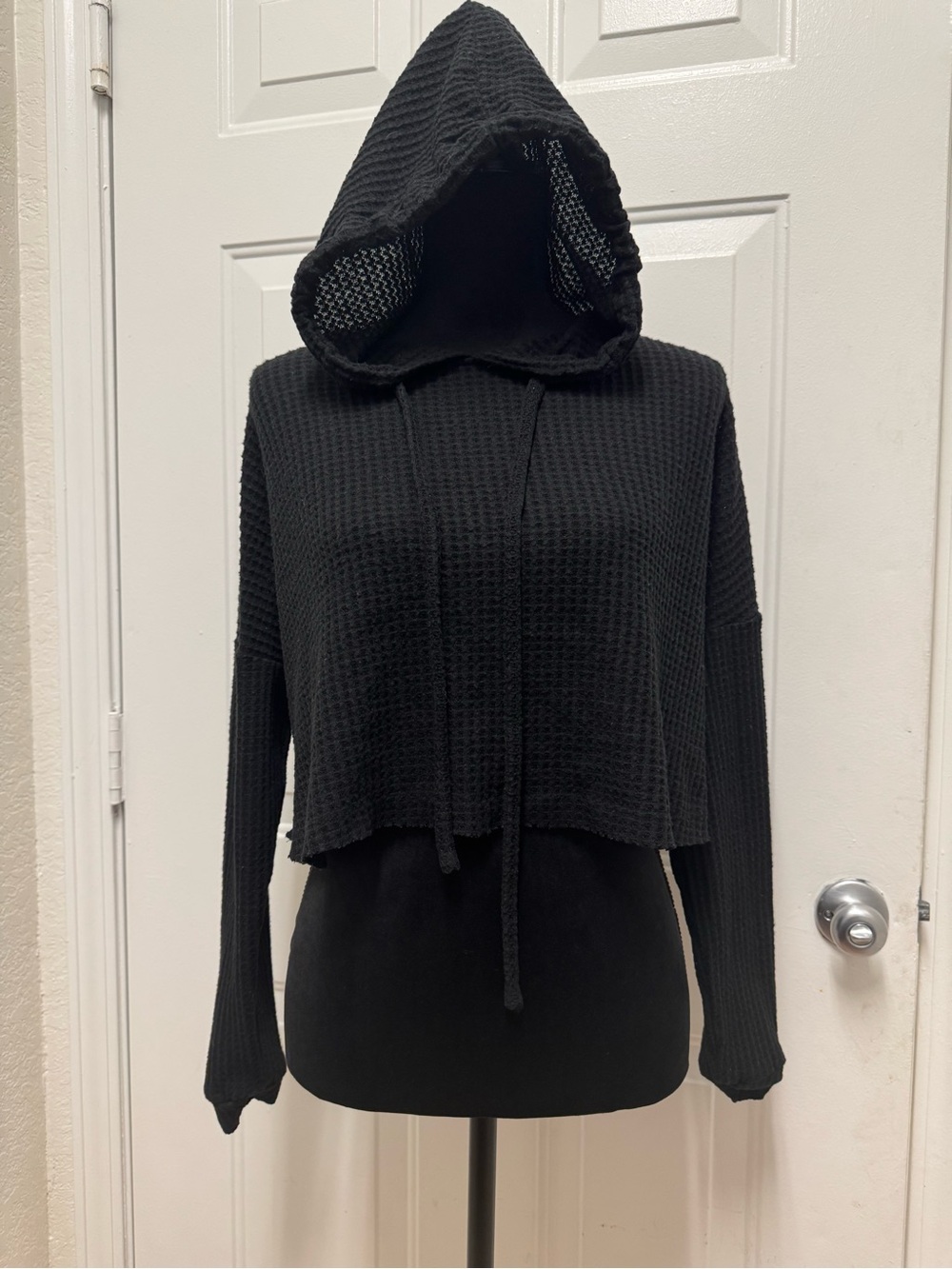 HYFVE Black Waffle-Knit Hooded Pullover